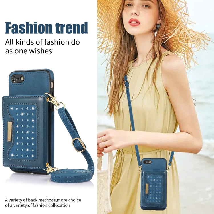 For iPhone 7/8/SE 2020/SE 2022 Three-fold RFID Leather Phone Case with Lanyard