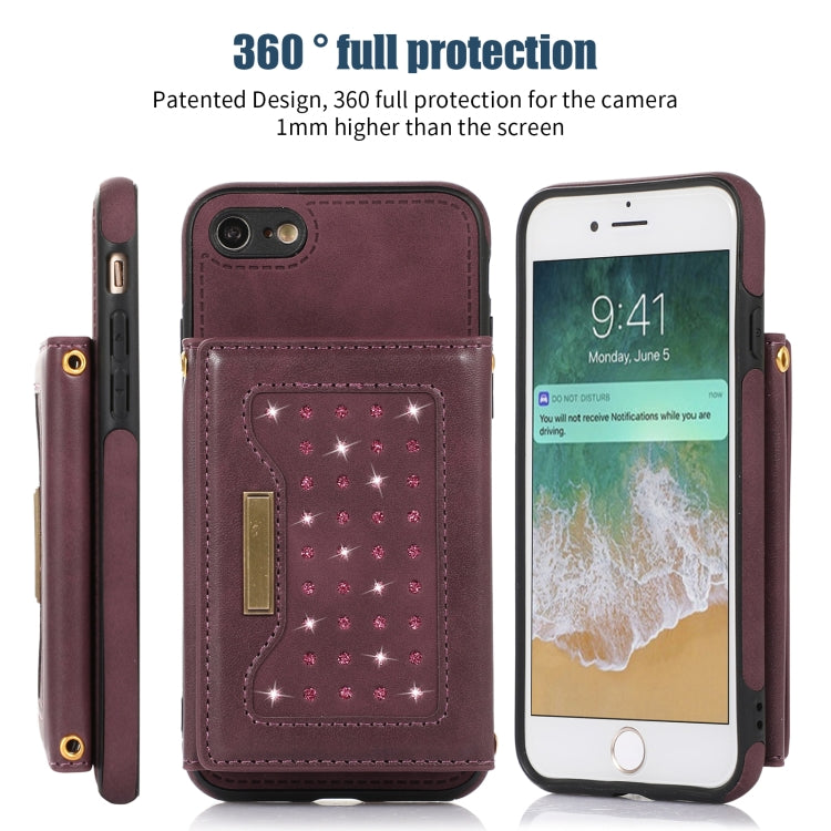 For iPhone 7/8/SE 2020/SE 2022 Three-fold RFID Leather Phone Case with Lanyard