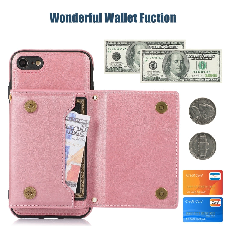 For iPhone 7/8/SE 2020/SE 2022 Three-fold RFID Leather Phone Case with Lanyard
