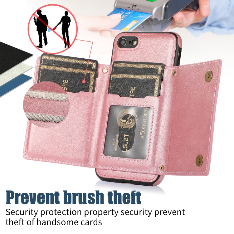 For iPhone 7/8/SE 2020/SE 2022 Three-fold RFID Leather Phone Case with Lanyard
