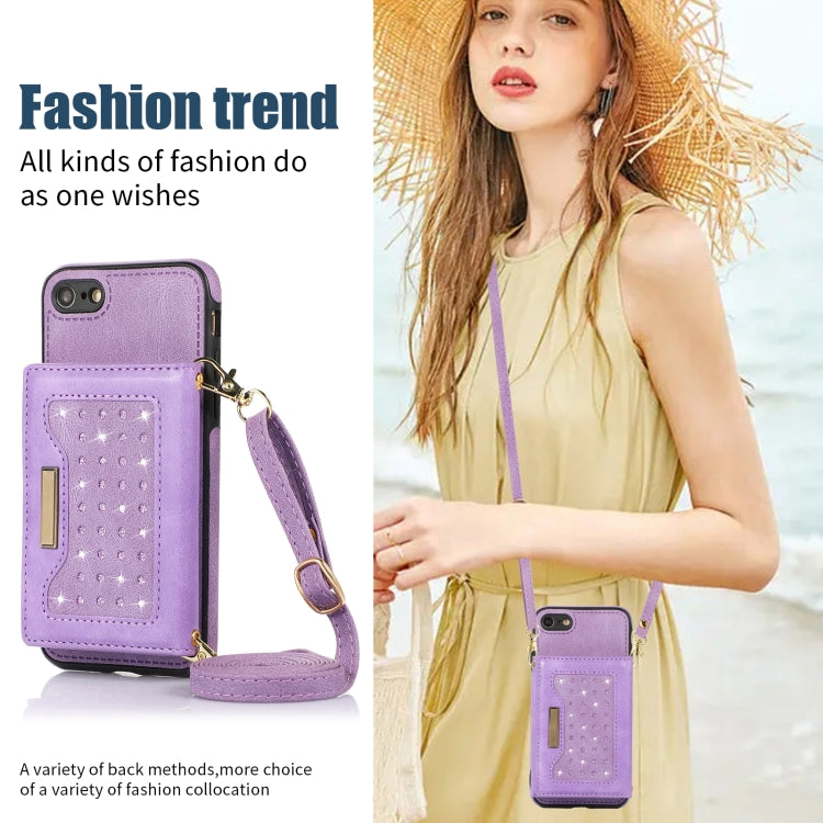 For iPhone 7/8/SE 2020/SE 2022 Three-fold RFID Leather Phone Case with Lanyard