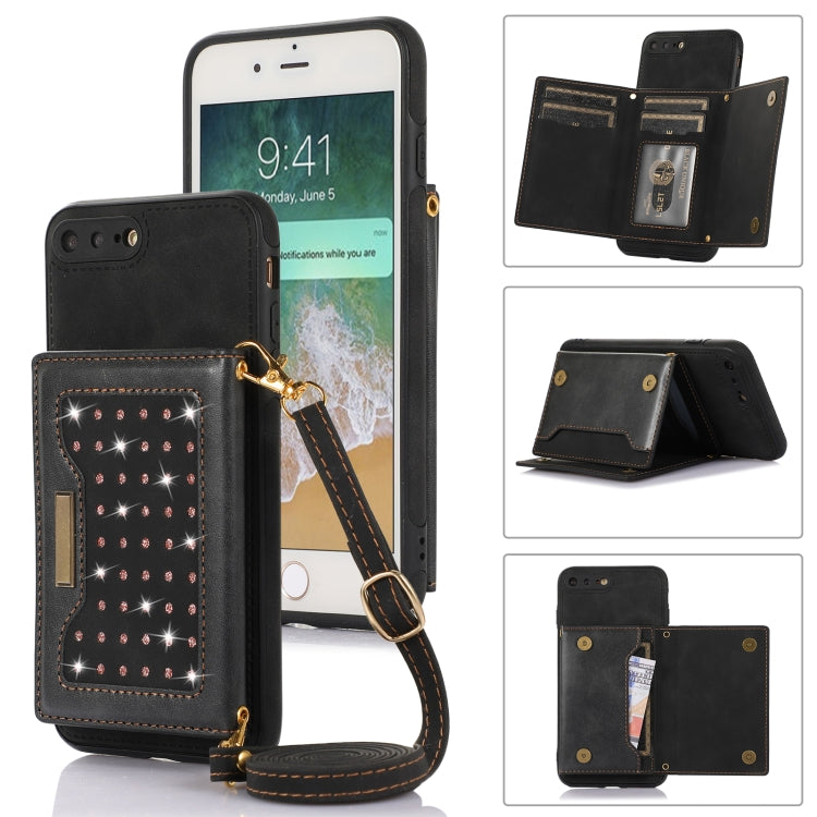 For iPhone 7 Plus/8 Plus Three-fold RFID Leather Phone Case with Lanyard