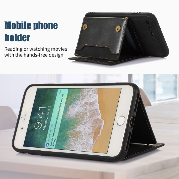 For iPhone 7 Plus/8 Plus Three-fold RFID Leather Phone Case with Lanyard