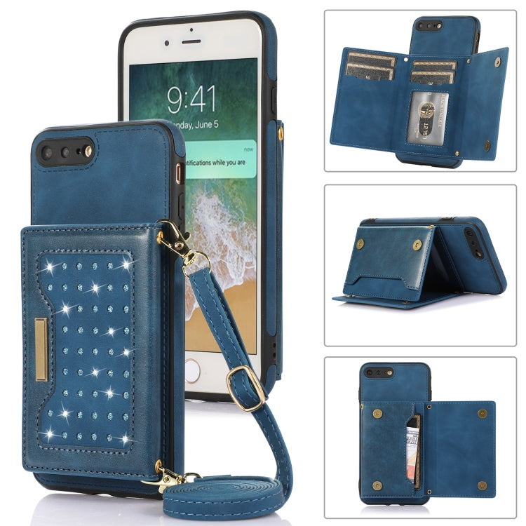 For iPhone 7 Plus/8 Plus Three-fold RFID Leather Phone Case with Lanyard