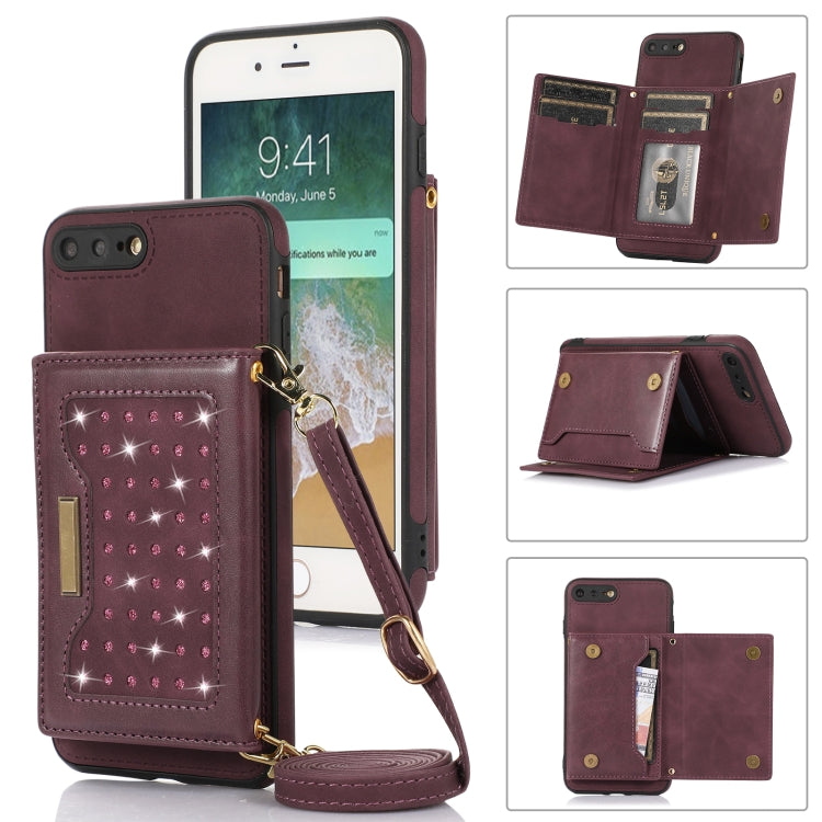 For iPhone 7 Plus/8 Plus Three-fold RFID Leather Phone Case with Lanyard