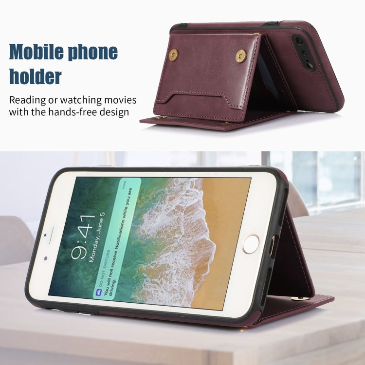 For iPhone 7 Plus/8 Plus Three-fold RFID Leather Phone Case with Lanyard