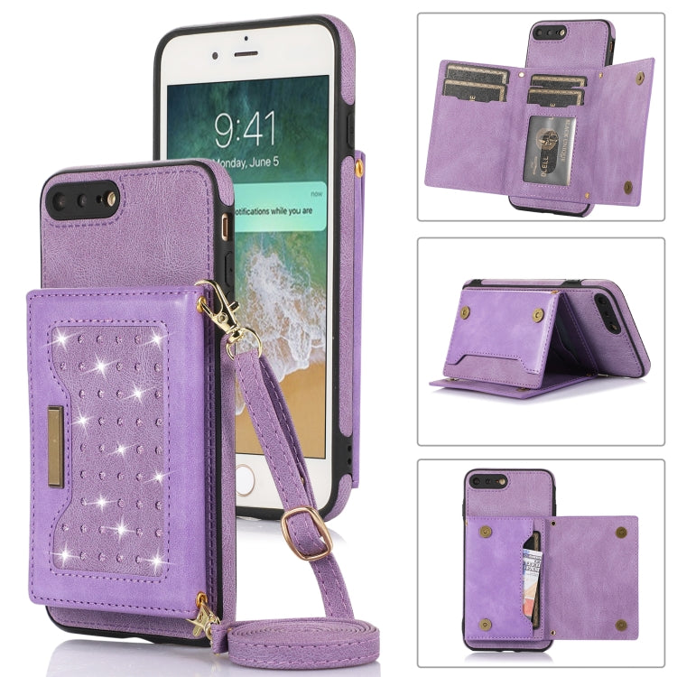For iPhone 7 Plus/8 Plus Three-fold RFID Leather Phone Case with Lanyard