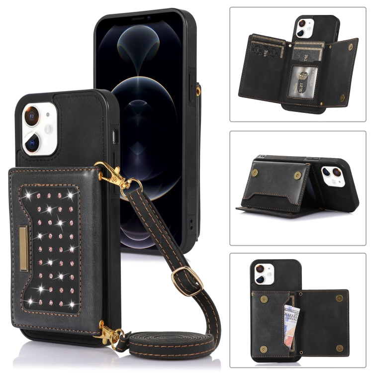 For iPhone 11 Three-fold RFID Leather Phone Case with Lanyard