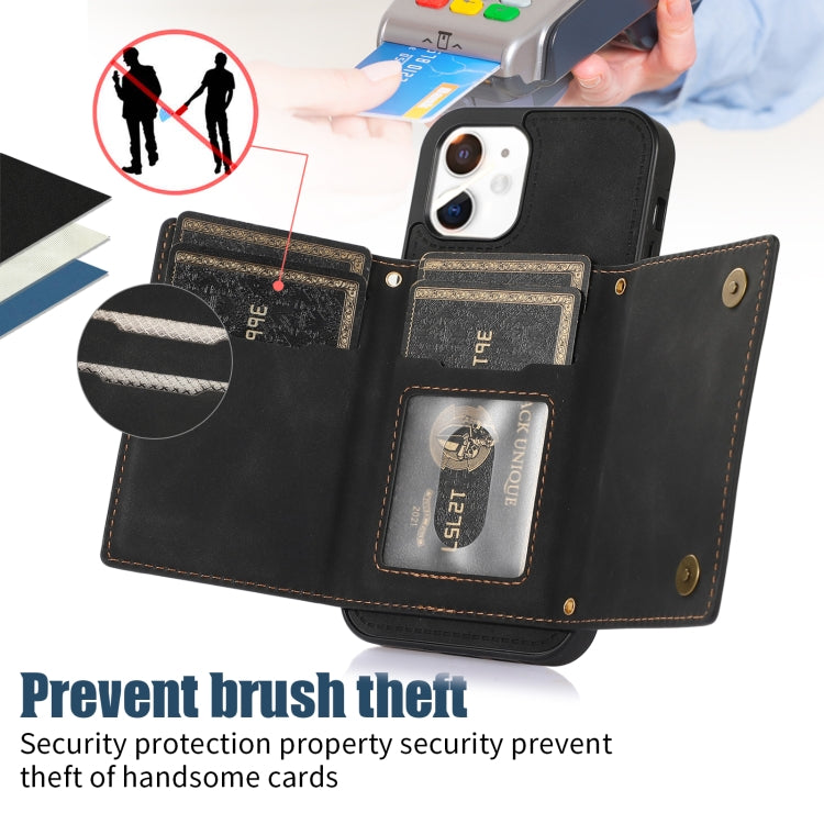 For iPhone 11 Three-fold RFID Leather Phone Case with Lanyard