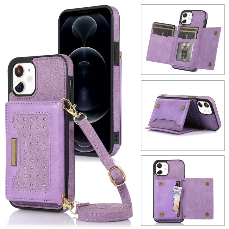 For iPhone 11 Three-fold RFID Leather Phone Case with Lanyard