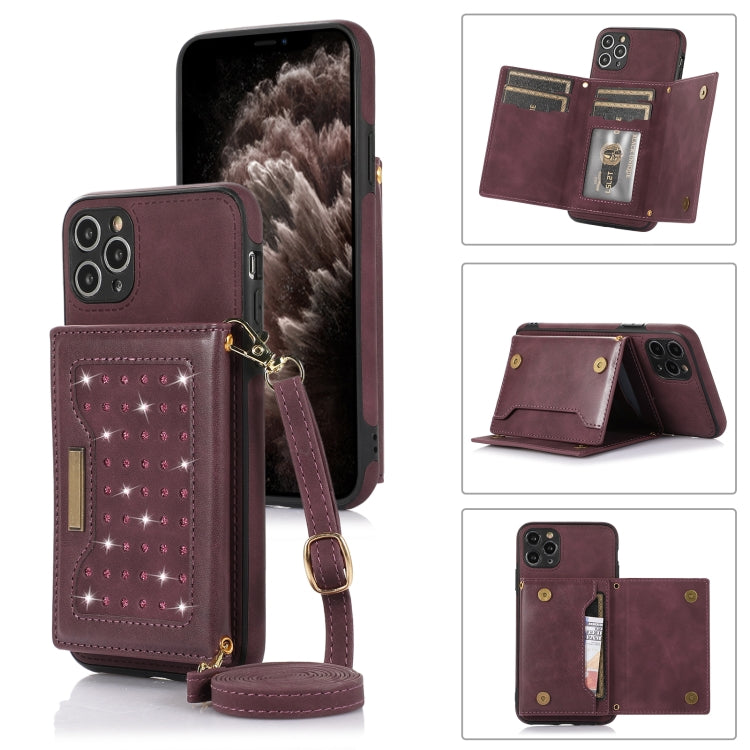 For iPhone 11 Pro Three-fold RFID Leather Phone Case with Lanyard