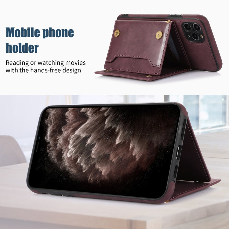 For iPhone 11 Pro Three-fold RFID Leather Phone Case with Lanyard