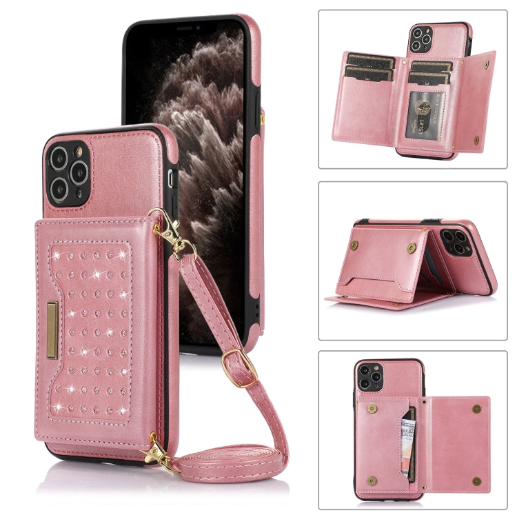 For iPhone 11 Pro Three-fold RFID Leather Phone Case with Lanyard