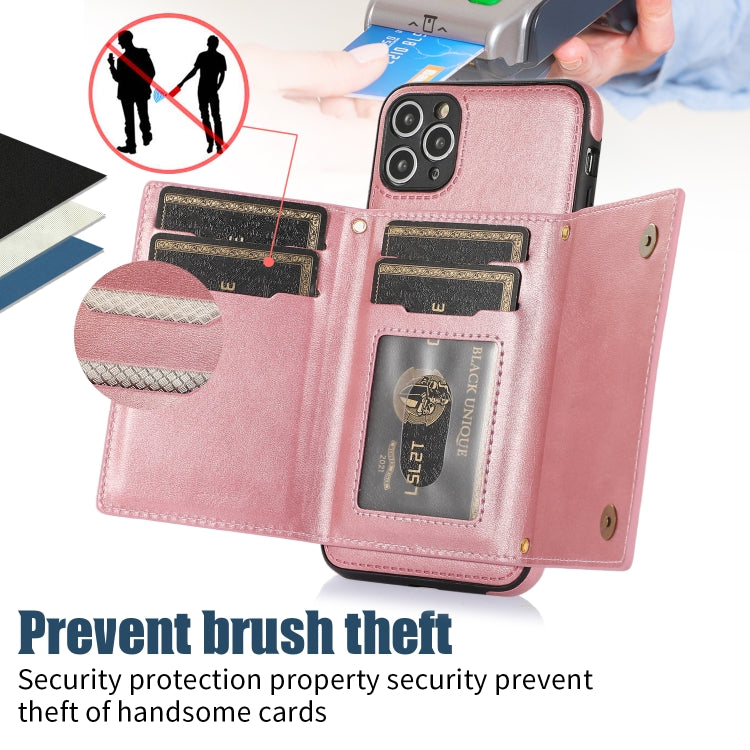 For iPhone 11 Pro Three-fold RFID Leather Phone Case with Lanyard