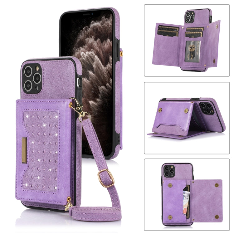 For iPhone 11 Pro Three-fold RFID Leather Phone Case with Lanyard