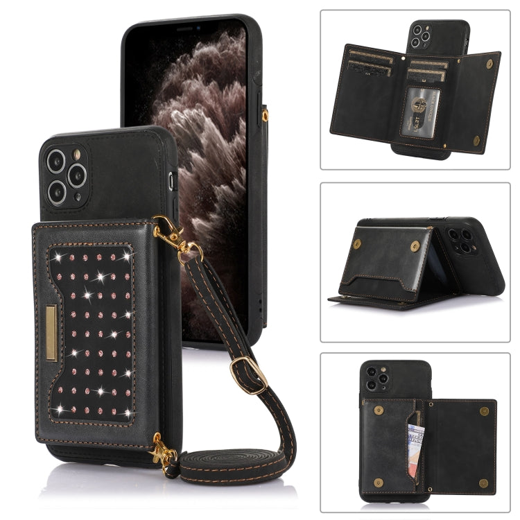 For iPhone 11 Pro Max Three-fold RFID Leather Phone Case with Lanyard