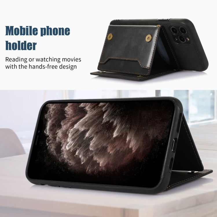 For iPhone 11 Pro Max Three-fold RFID Leather Phone Case with Lanyard