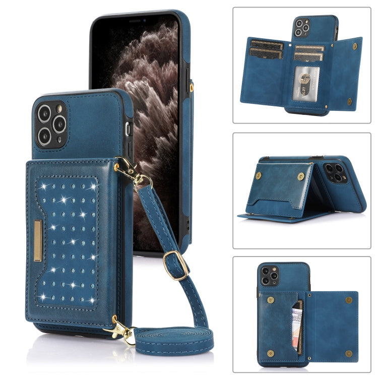 For iPhone 11 Pro Max Three-fold RFID Leather Phone Case with Lanyard