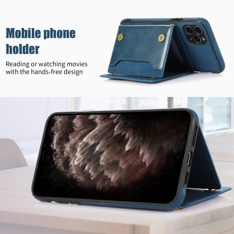 For iPhone 11 Pro Max Three-fold RFID Leather Phone Case with Lanyard