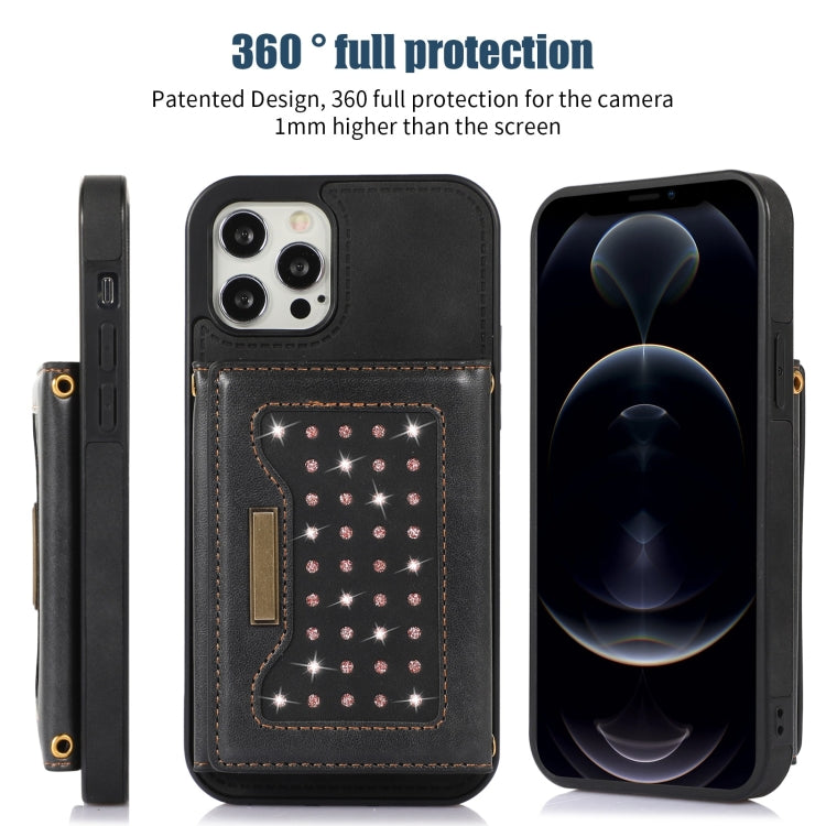 For iPhone 12 Pro Max Three-fold RFID Leather Phone Case with Lanyard