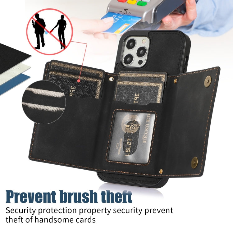 For iPhone 12 Pro Max Three-fold RFID Leather Phone Case with Lanyard