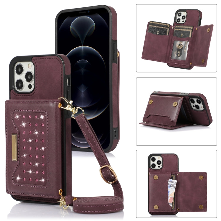 For iPhone 12 Pro Max Three-fold RFID Leather Phone Case with Lanyard