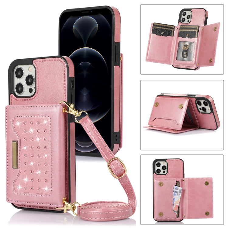 For iPhone 12 Pro Max Three-fold RFID Leather Phone Case with Lanyard