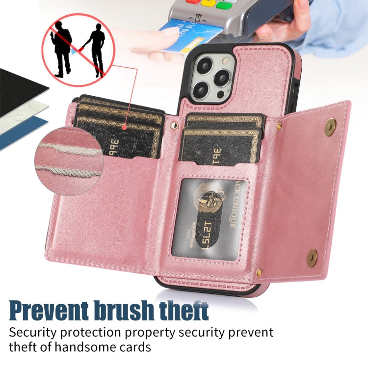 For iPhone 12 Pro Max Three-fold RFID Leather Phone Case with Lanyard