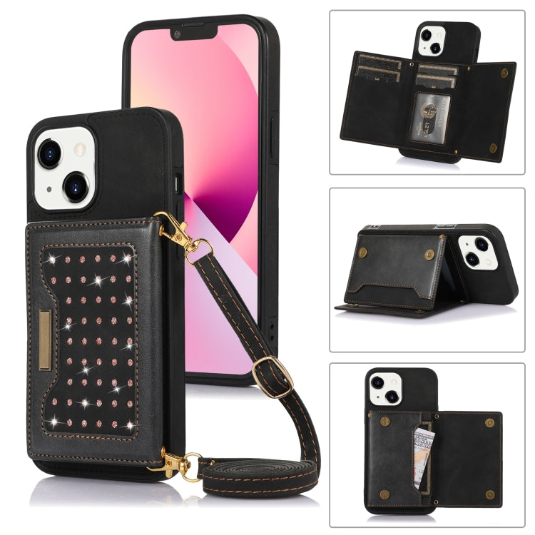 For iPhone 13 Three-fold RFID Leather Phone Case with Lanyard
