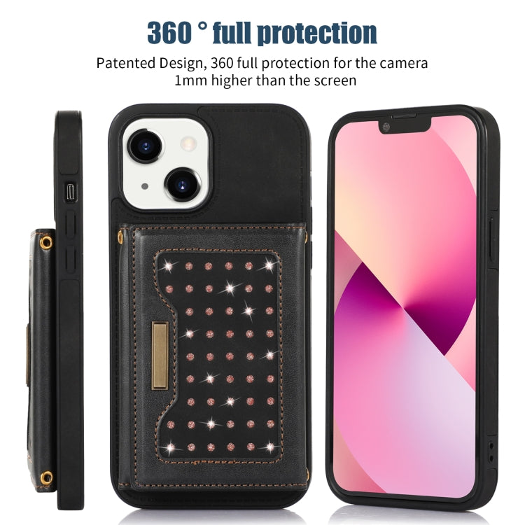 For iPhone 13 Three-fold RFID Leather Phone Case with Lanyard