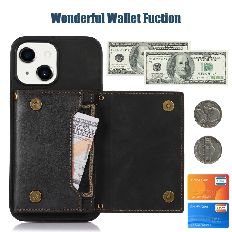 For iPhone 13 Three-fold RFID Leather Phone Case with Lanyard