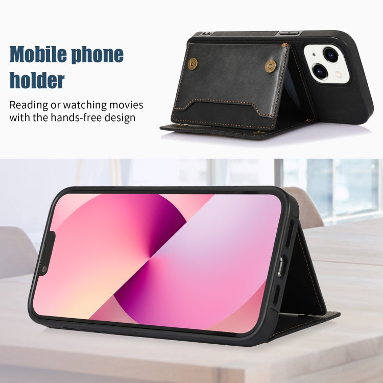 For iPhone 13 Three-fold RFID Leather Phone Case with Lanyard