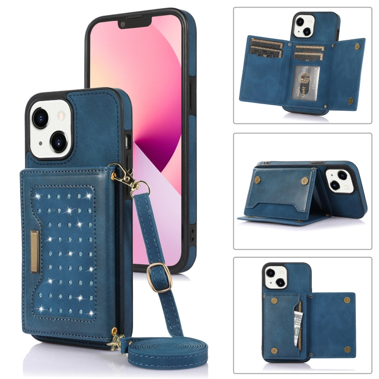 For iPhone 13 Three-fold RFID Leather Phone Case with Lanyard