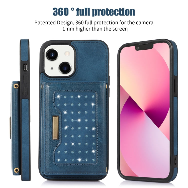 For iPhone 13 Three-fold RFID Leather Phone Case with Lanyard