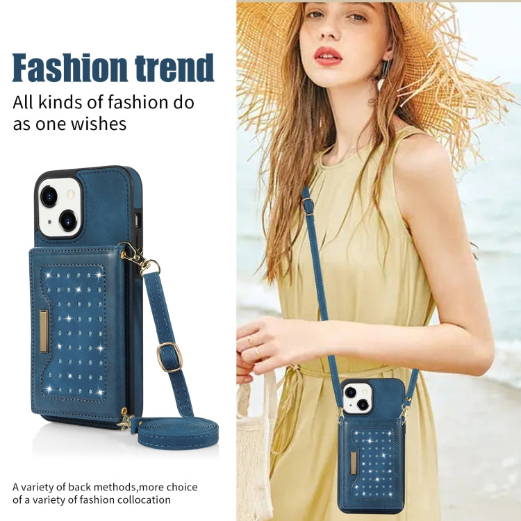 For iPhone 13 Three-fold RFID Leather Phone Case with Lanyard
