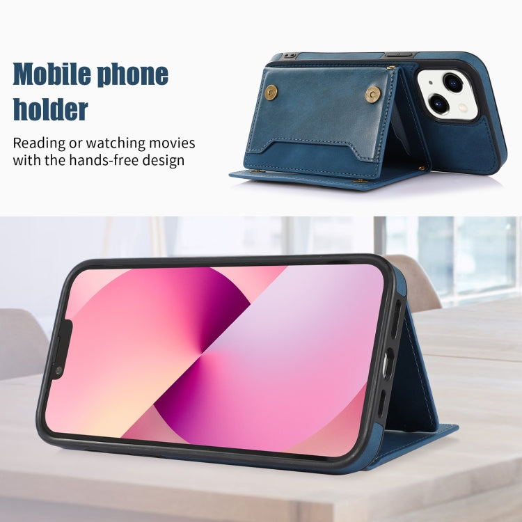For iPhone 13 Three-fold RFID Leather Phone Case with Lanyard