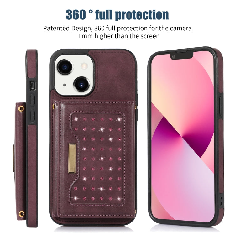 For iPhone 13 Three-fold RFID Leather Phone Case with Lanyard