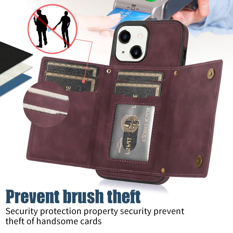 For iPhone 13 Three-fold RFID Leather Phone Case with Lanyard
