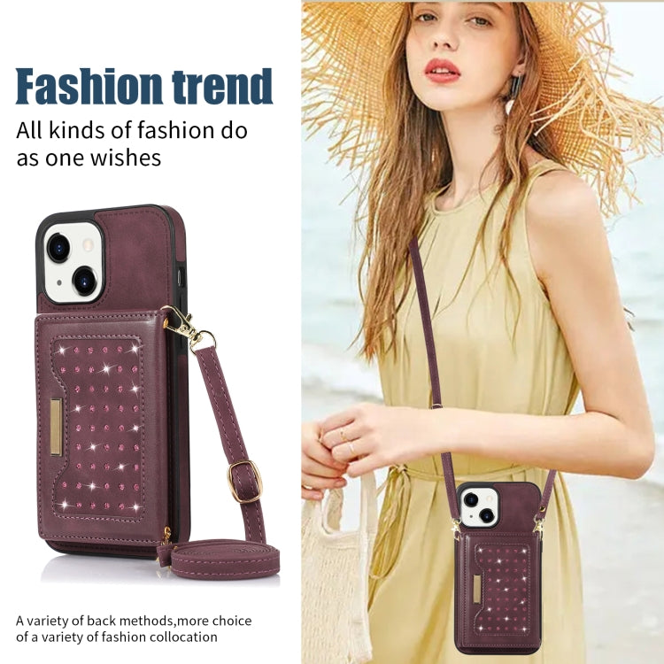 For iPhone 13 Three-fold RFID Leather Phone Case with Lanyard