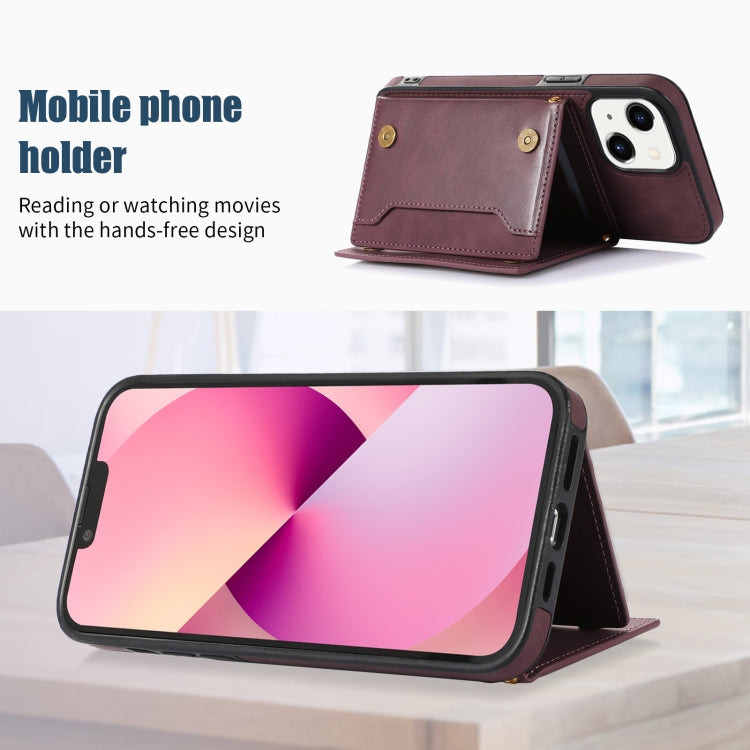 For iPhone 13 Three-fold RFID Leather Phone Case with Lanyard