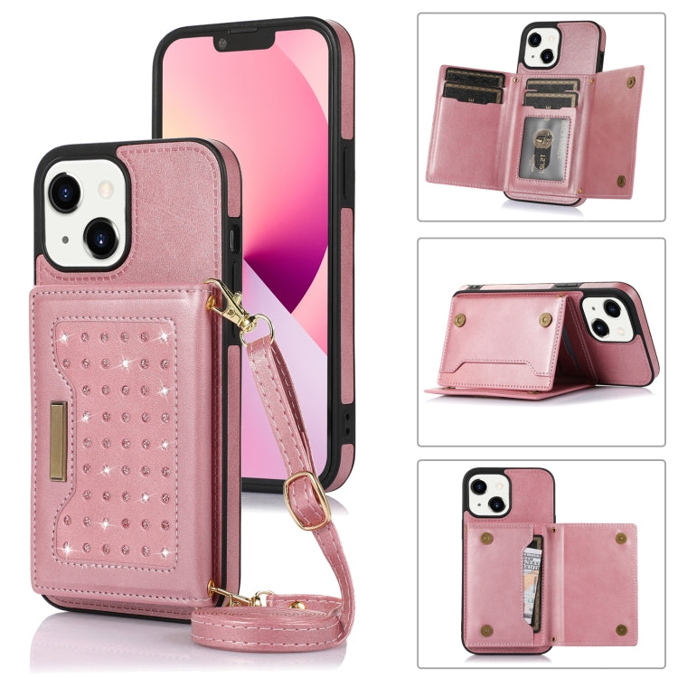 For iPhone 13 Three-fold RFID Leather Phone Case with Lanyard
