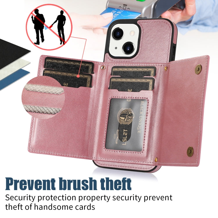 For iPhone 13 Three-fold RFID Leather Phone Case with Lanyard