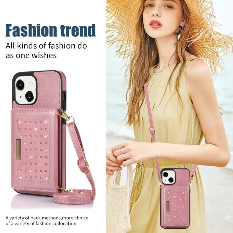 For iPhone 13 Three-fold RFID Leather Phone Case with Lanyard