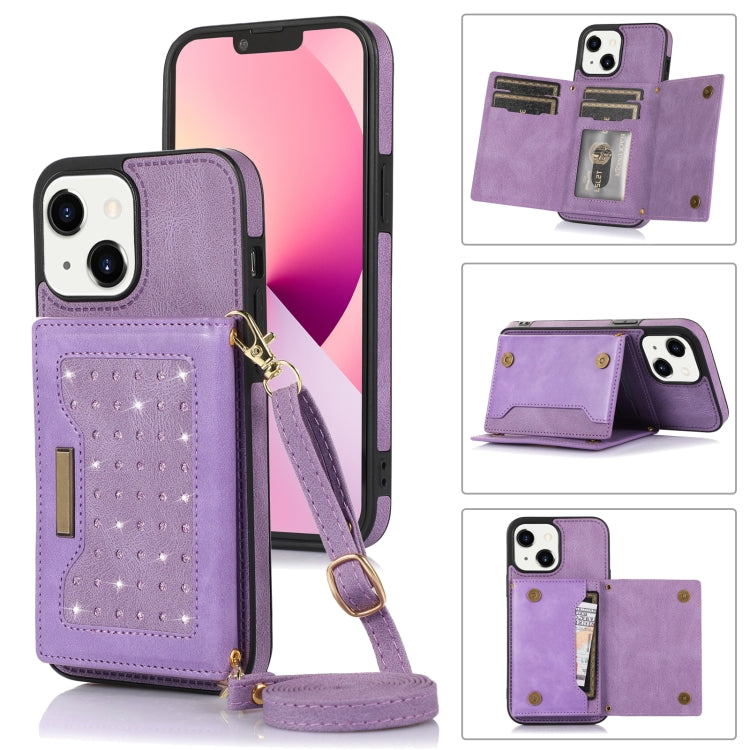 For iPhone 13 Three-fold RFID Leather Phone Case with Lanyard