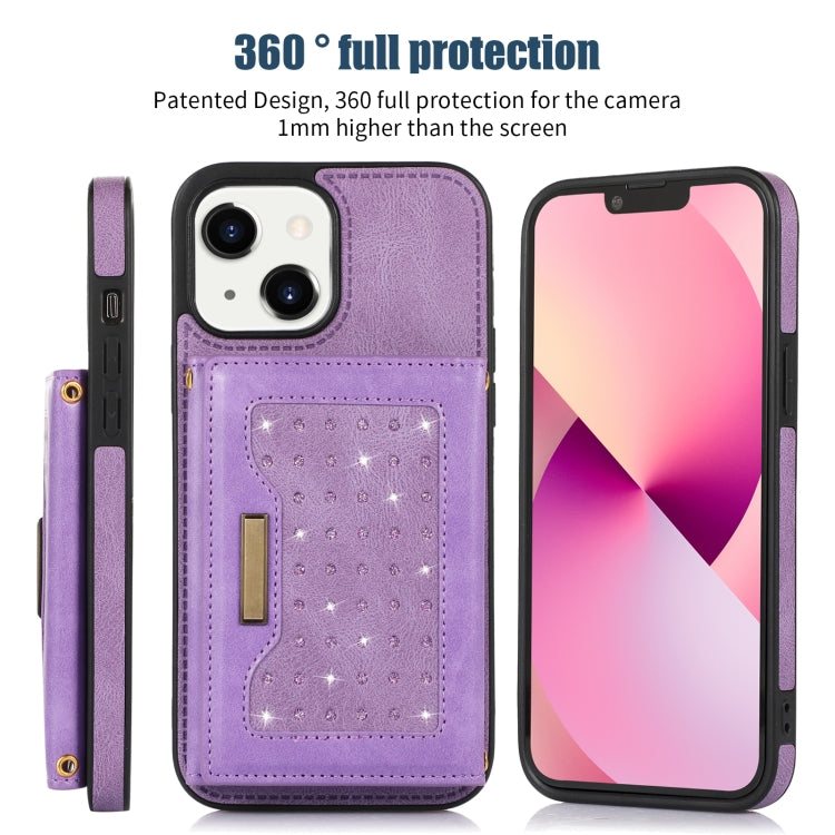 For iPhone 13 Three-fold RFID Leather Phone Case with Lanyard