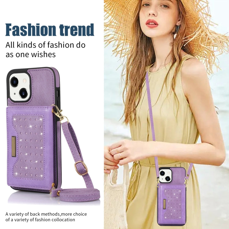 For iPhone 13 Three-fold RFID Leather Phone Case with Lanyard