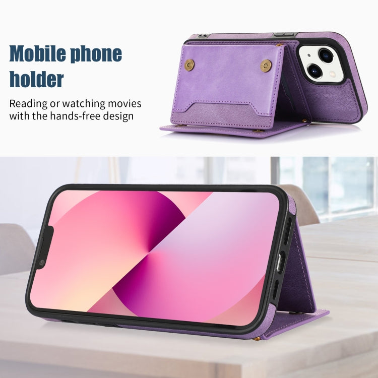 For iPhone 13 Three-fold RFID Leather Phone Case with Lanyard