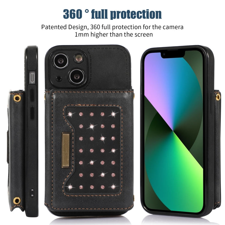 For iPhone 13 Mini Three-fold RFID Leather Phone Case with Lanyard