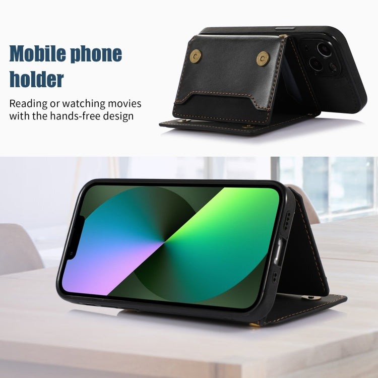 For iPhone 13 Mini Three-fold RFID Leather Phone Case with Lanyard