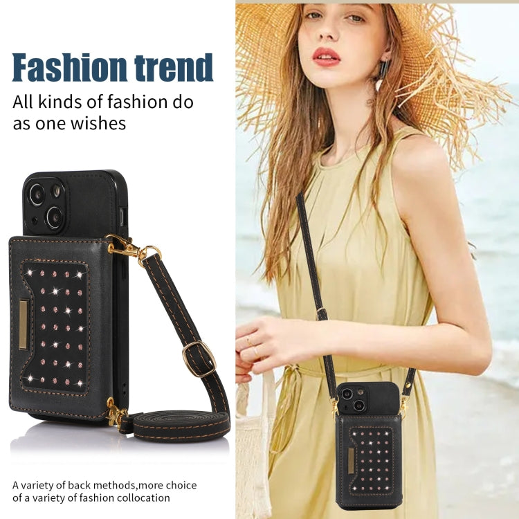 For iPhone 13 Mini Three-fold RFID Leather Phone Case with Lanyard